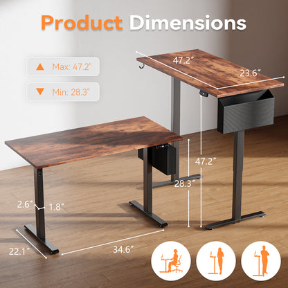 Electric Standing Desk, Sit to Stand Up Computer Desk with Storage Bag, Rustic Brown
