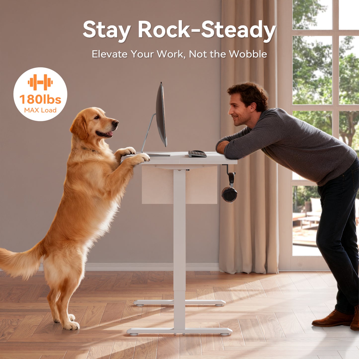 Electric Standing Desk, Sit to Stand Up Computer Desk with Storage Bag, White