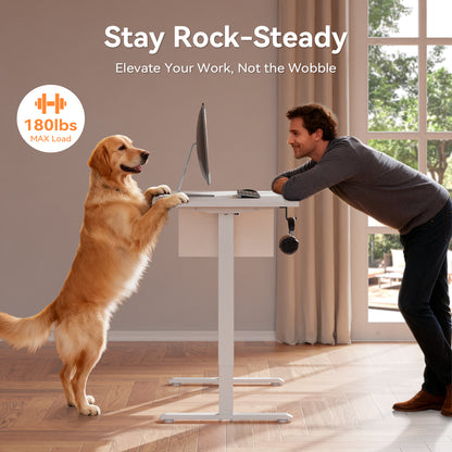 Electric Standing Desk, Sit to Stand Up Computer Desk with Storage Bag, White