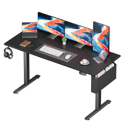 Electric Standing Desk, Sit to Stand Up Computer Desk with Storage Bag 55 x 28 inch Study Table, Black