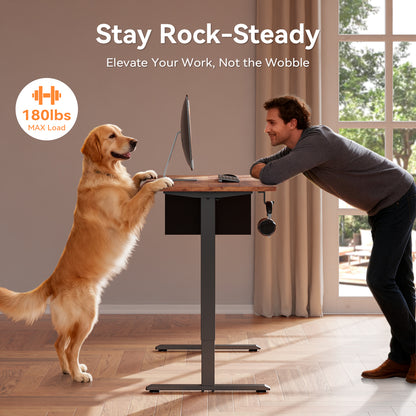Electric Standing Desk, Sit to Stand Up Computer Desk with Storage Bag 55 x 28 inch Study Table, Rustic Brown