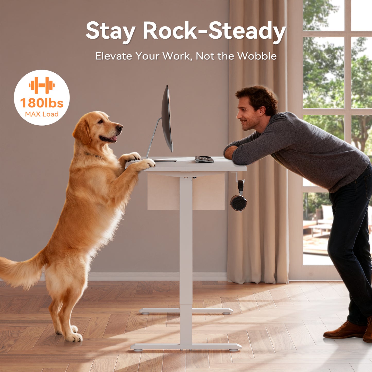 Electric Standing Desk, Sit to Stand Up Computer Desk with Storage Bag 55 x 28 inch Study Table, White