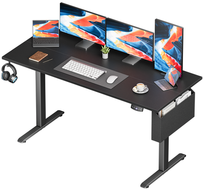 Electric Standing Desk, Sit to Stand Up Computer Desk with Storage Bag, Height Adjustable, 63 x 28 inch Study Table, Black