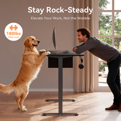 Electric Standing Desk, Sit to Stand Up Computer Desk with Storage Bag, Height Adjustable, 63 x 28 inch Study Table, Black