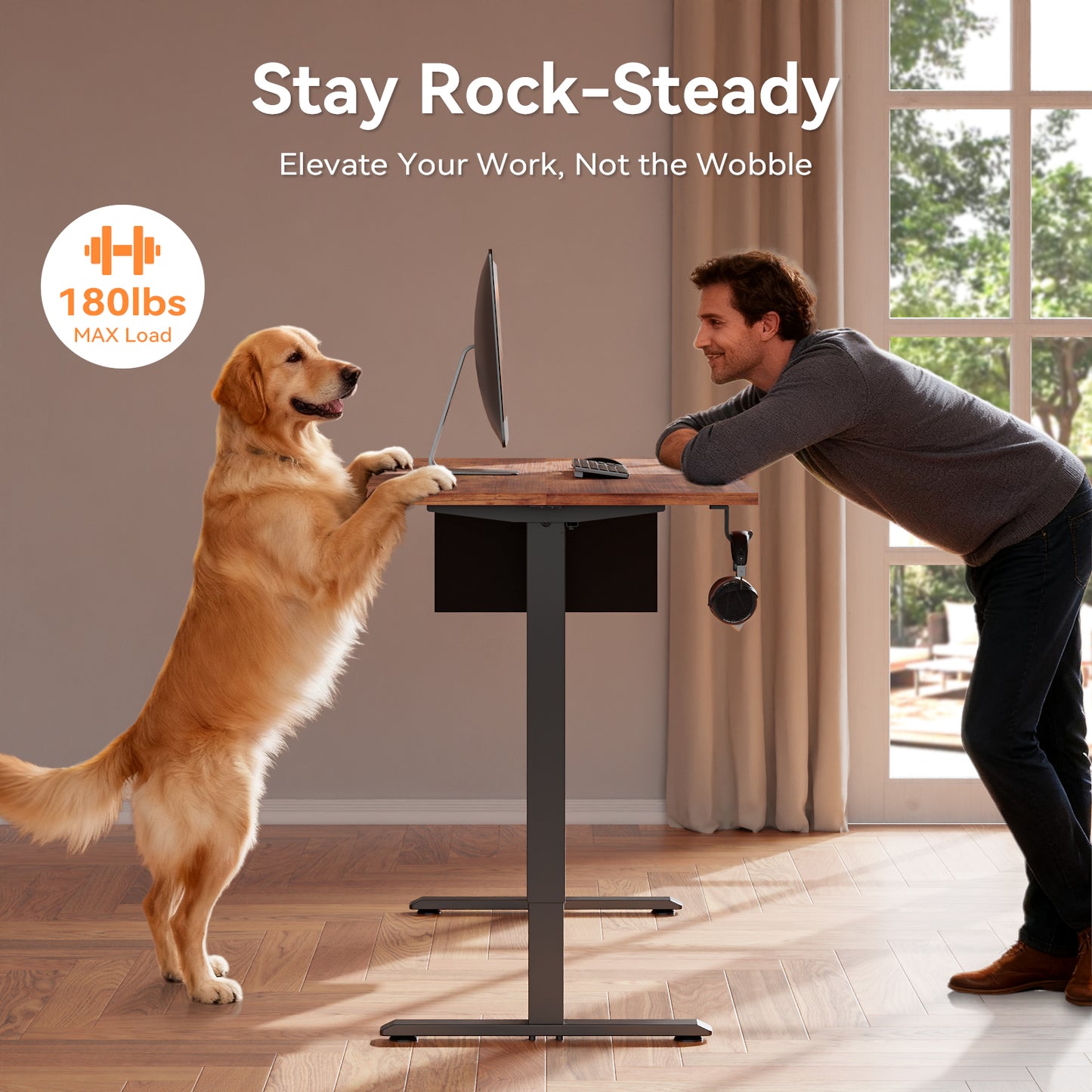 Electric Standing Desk, Sit to Stand Up Computer Desk with Storage Bag, Height Adjustable, 63 x 28 inch Study Table, Rustic Brown