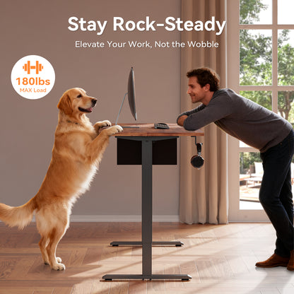 Electric Standing Desk, Sit to Stand Up Computer Desk with Storage Bag, Height Adjustable, 63 x 28 inch Study Table, Rustic Brown
