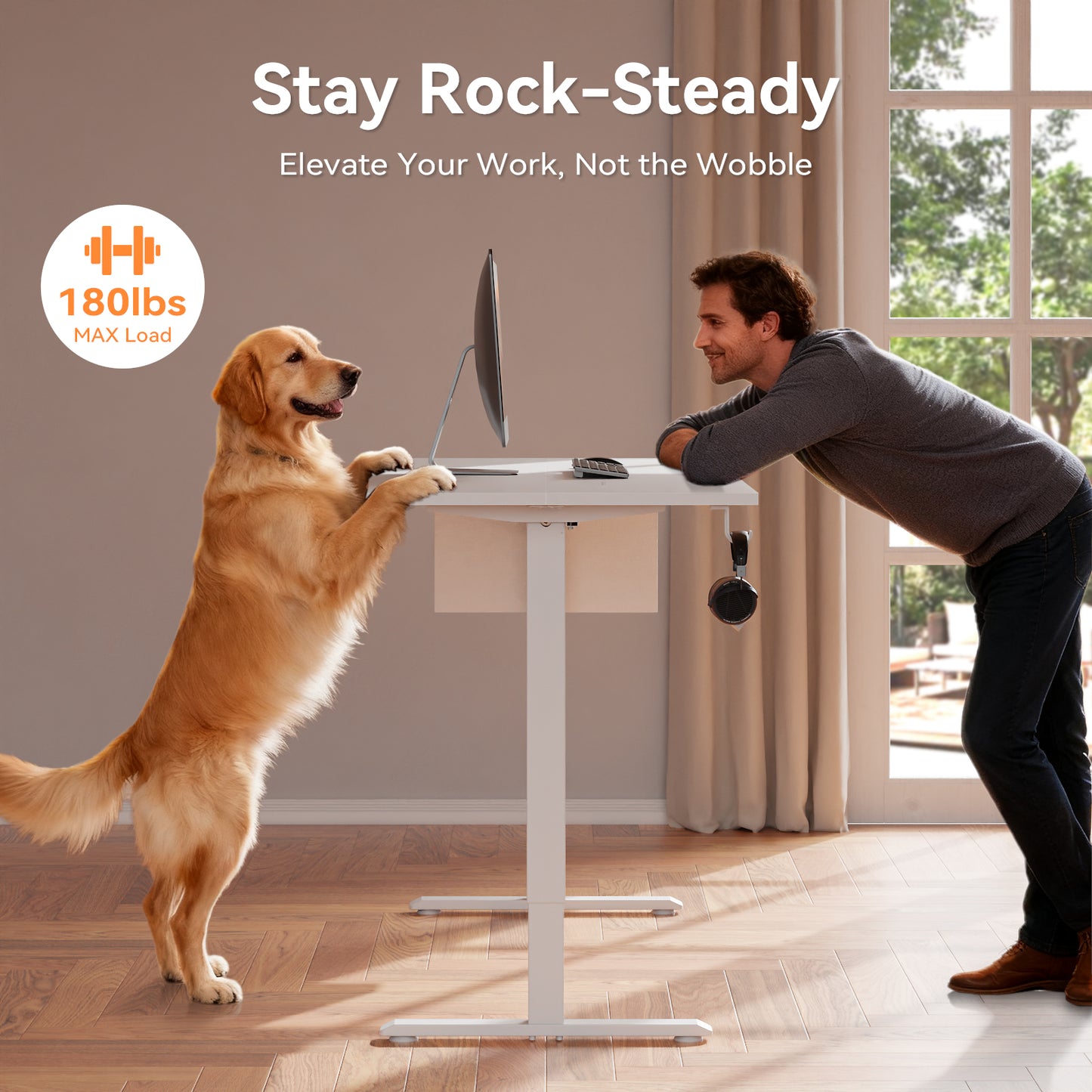 Electric Standing Desk, Sit to Stand Up Computer Desk with Storage Bag, Height Adjustable, 63 x 28 inch Study Table, White