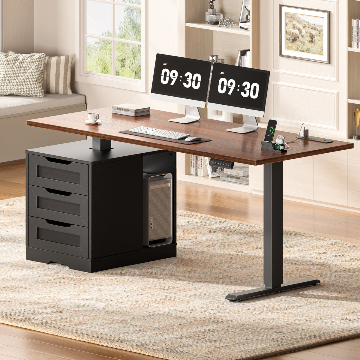 Korfile
 55"
 Standing
 Desk
 with
 Storage
 Drawers,
 Memory
 Presets,
 Outlets