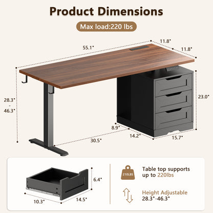 Korfile
 55"
 Standing
 Desk
 with
 Storage
 Drawers,
 Memory
 Presets,
 Outlets