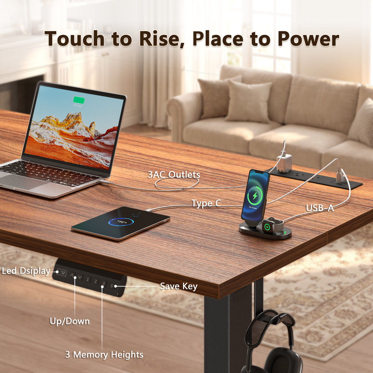 Korfile
 55"
 Standing
 Desk
 with
 Storage
 Drawers,
 Memory
 Presets,
 Outlets