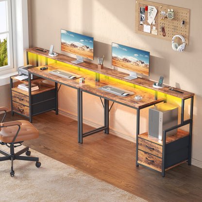 Korfile 47 inch Gaming Desk with Power Outlets & Storage Shelves, Reversible Computer Gaming Desk with Fabric Drawers and Monitor Stand, Corner Gaming Table for Home Office, Work, Writing, Gaming