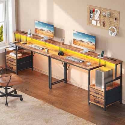 Korfile 55 inch Gaming Desk with Power Outlets & Storage Shelves, Reversible Computer Gaming Desk with Fabric Drawers and Monitor Stand, Corner Gaming Table for Home Office, Work, Writing, Gaming