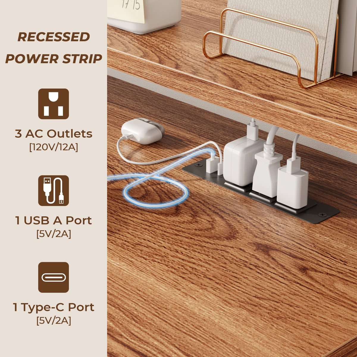 Korfile 59" L Shaped Desk with Drawers, Farmhouse Executive Desk with File Cabinet & Power Outlet, Computer Desk with Monitor Stand for Home Office, Corner Desk with Storage Shelves, Brown and White